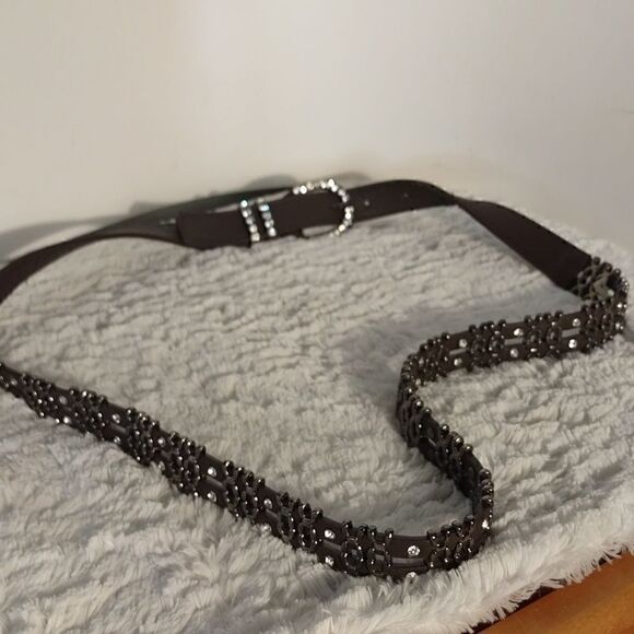 Metal Rhinestone Studded Faux Leather Belt - Picture 2 of 5